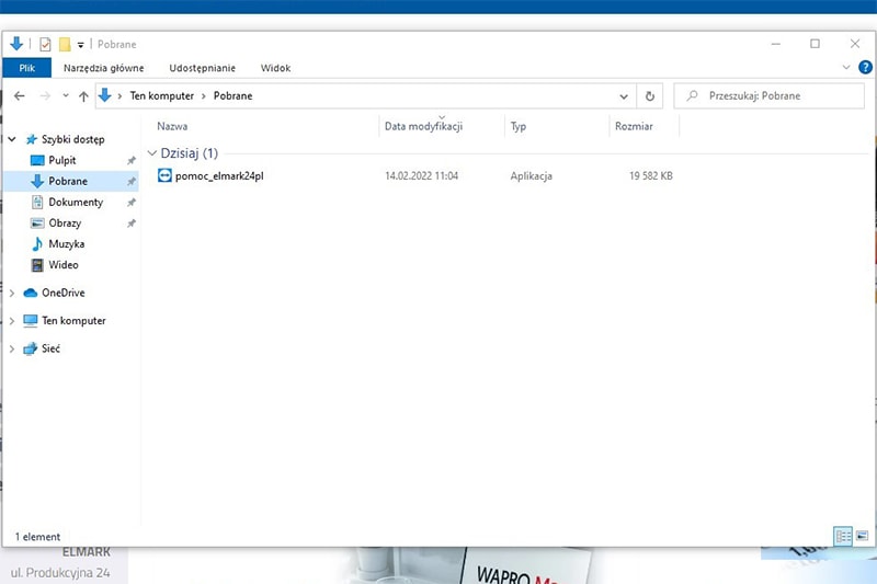Program pomoc_elmark24pl.exe w katalogu 'Pobrane'.