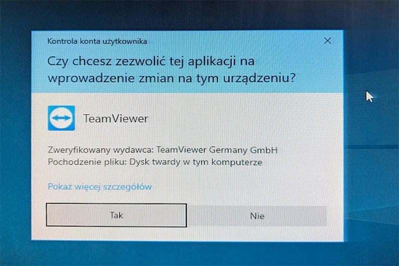 Zezwolenie programowi na wprowadzenie zmian w komputerze.