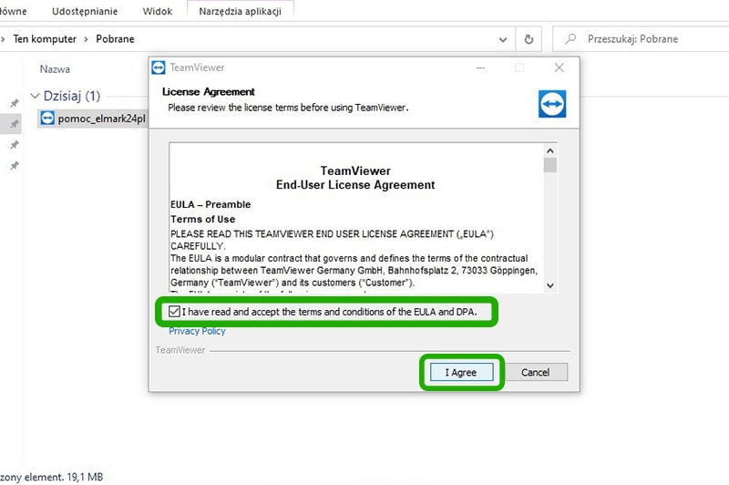 Akceptacja licencji EULA.
